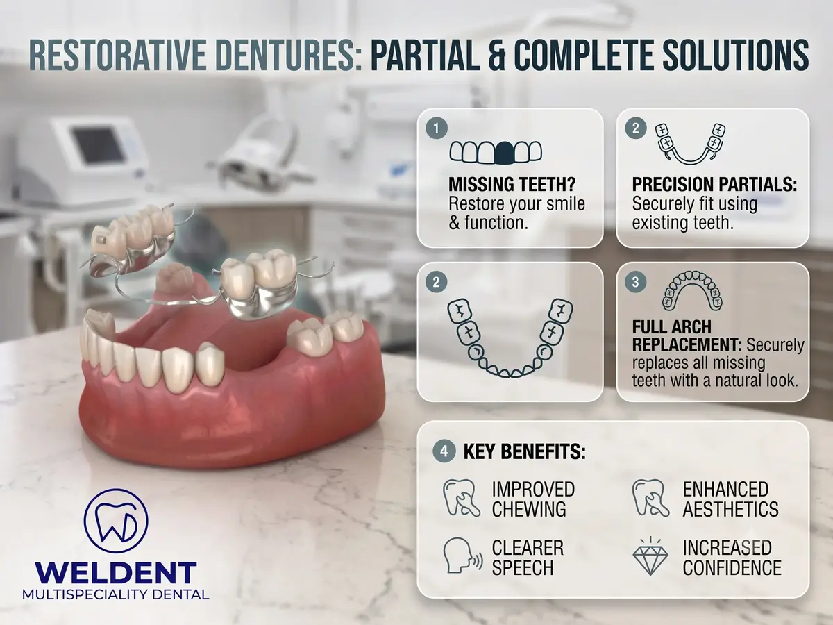 Partial and complete dentures treatment information from Weldent Dental